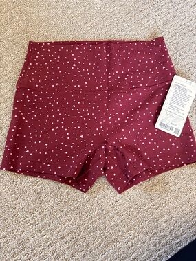 lululemon athletica Burgundy with Pink Heart-Print High-Rise Shorts